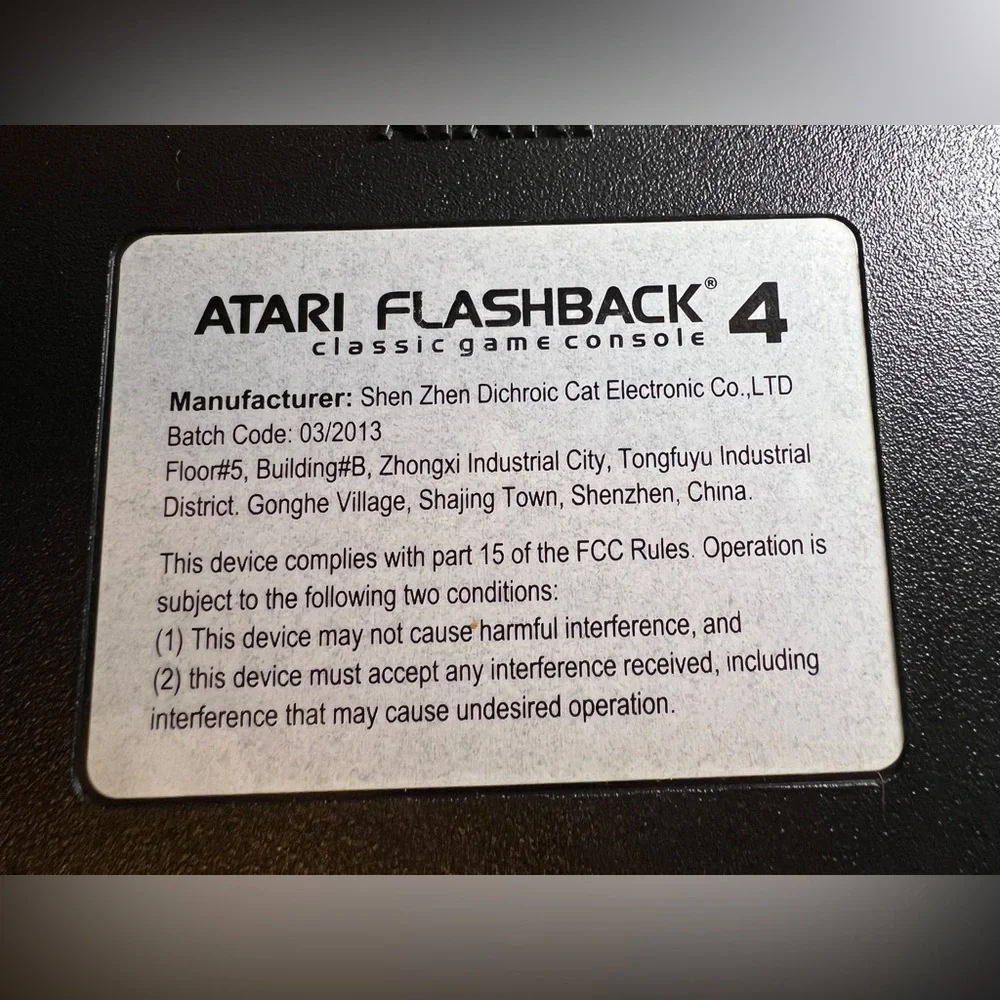 Atari Flashback 4 Classic Game Console W/Joysticks, Batch Code 03/2013|Untested